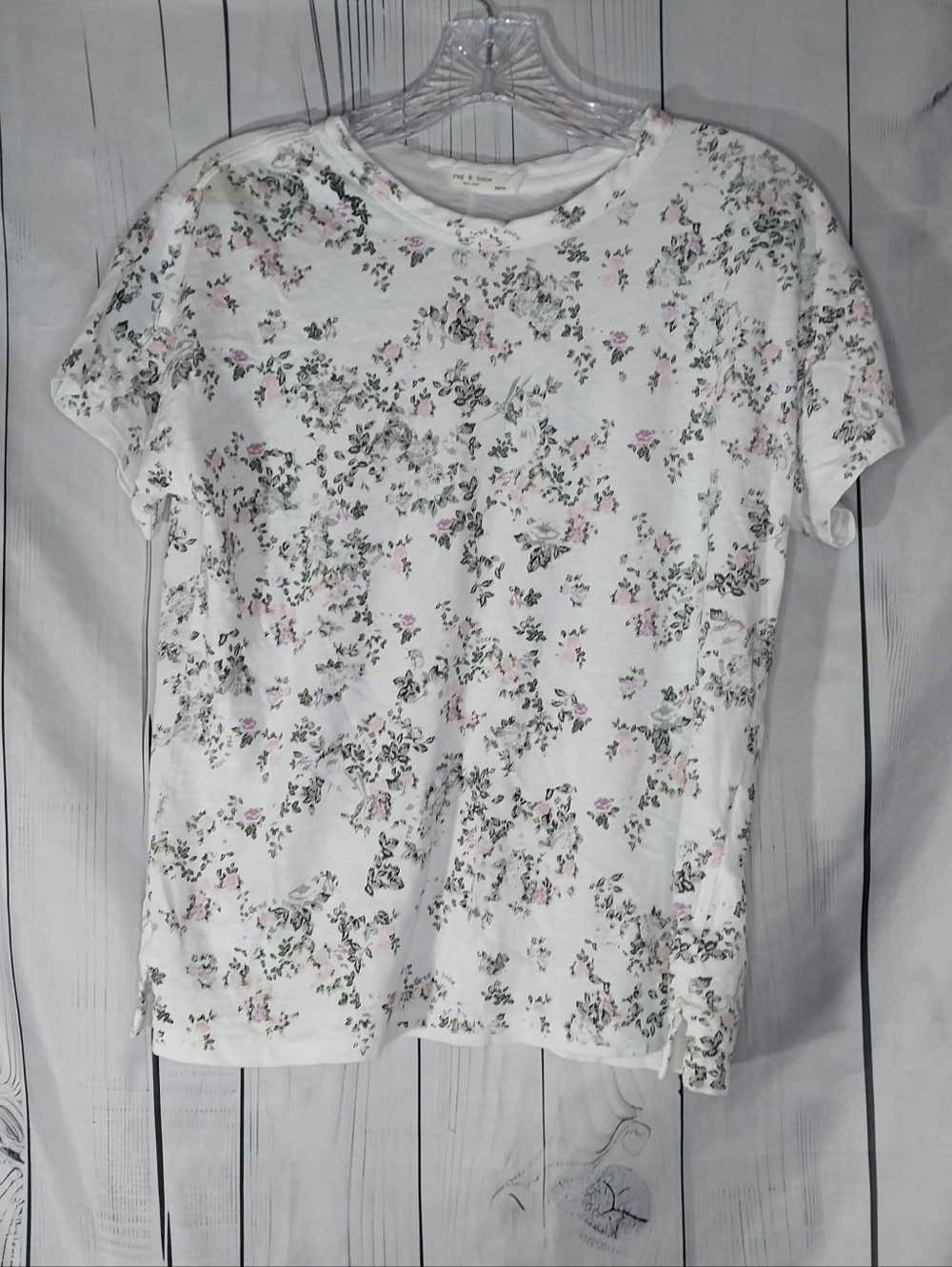 Rag & Bone Pima Cotton White Ditsy Floral Coquette Short Sleeve Crewneck Tee